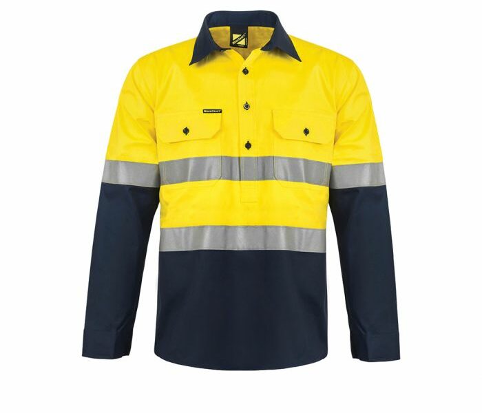 Hi-Vis L/S Closed Front Cotton Work Shirt With Reflective Tape