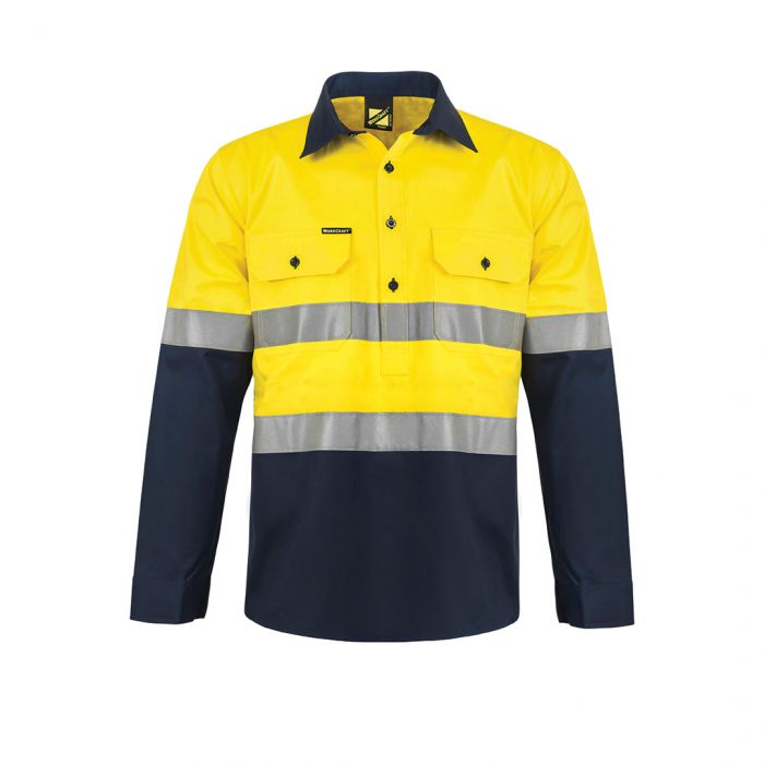Hi-Vis L/S Closed Front Cotton Work Shirt With Reflective Tape