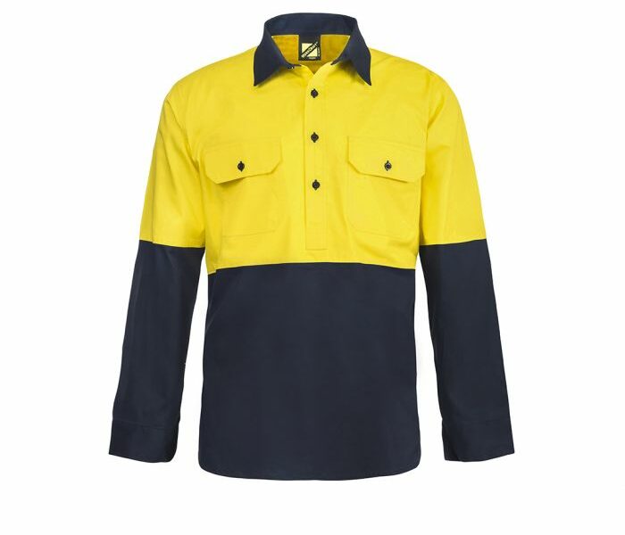 Lightweight Hi Vis L/S Closed Front Vented Cotton Work Shirt