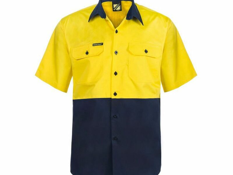 Lightweight Hi Vis Short Sleeve Vented Cotton Work Shirt