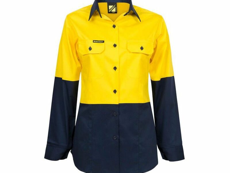 Ladies Lightweight Hi-Vis L/S Vented Cotton Work Shirt