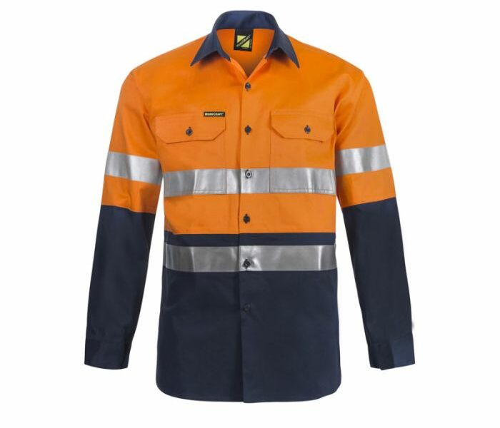 Lightweight Hi Vis L/S Vented Cotton Work Shirt With Reflective Tape